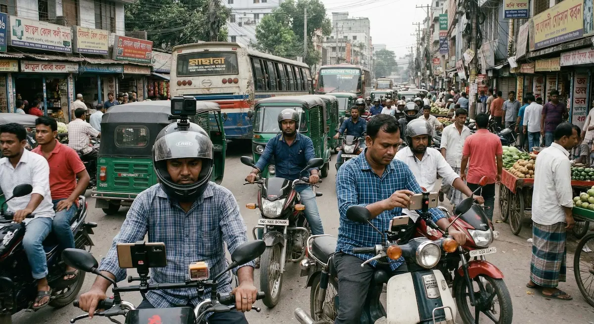 Field data collectors capturing real-world urban traffic footage with mobile and helmet-mounted cameras