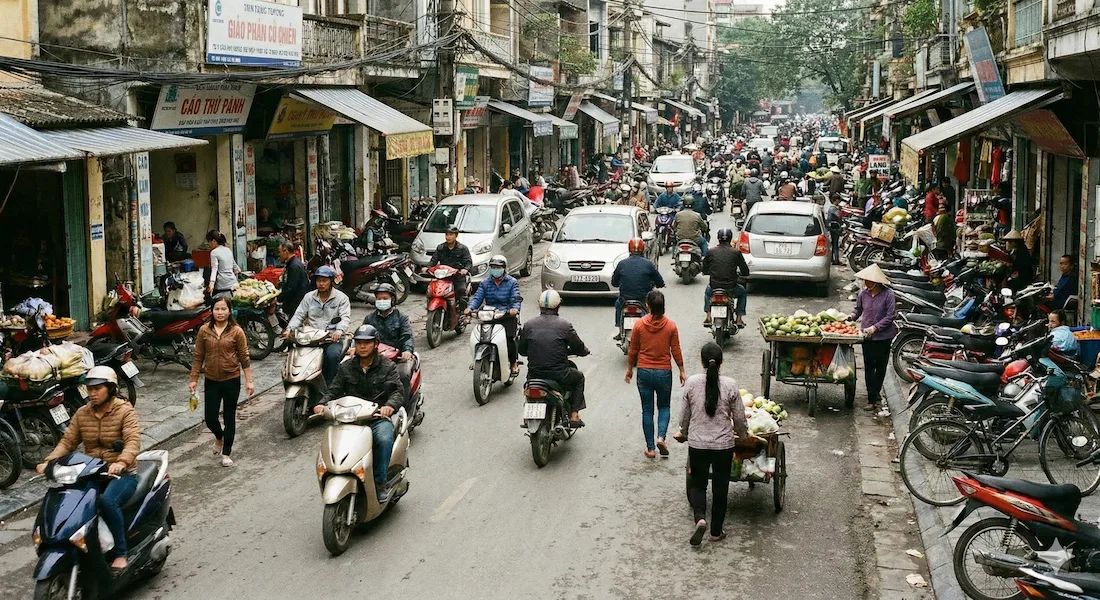 Unstructured urban road environment with unclear lane boundaries